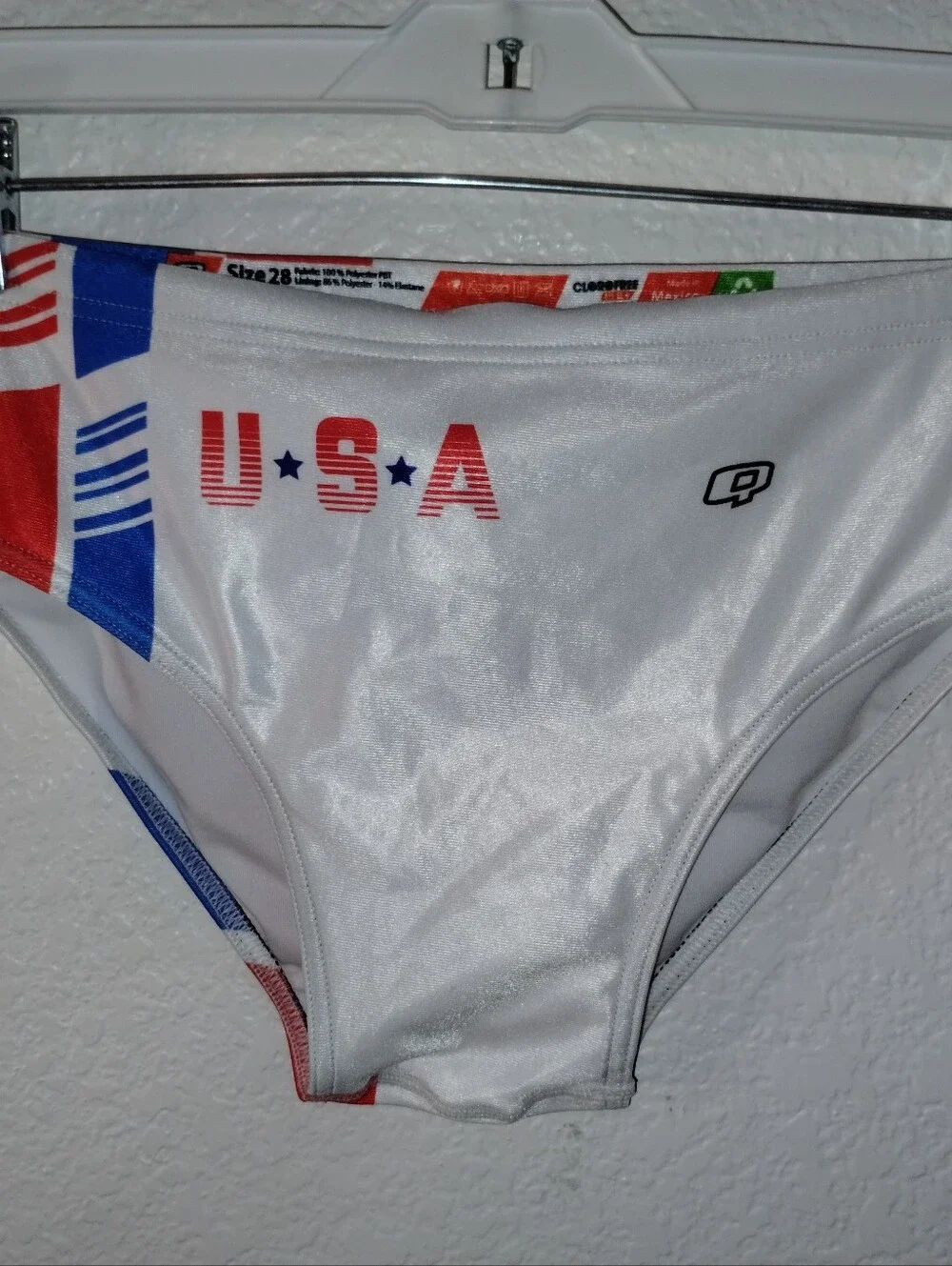 Men's USA Brief Swimwear - White with Red & Blue sz 28